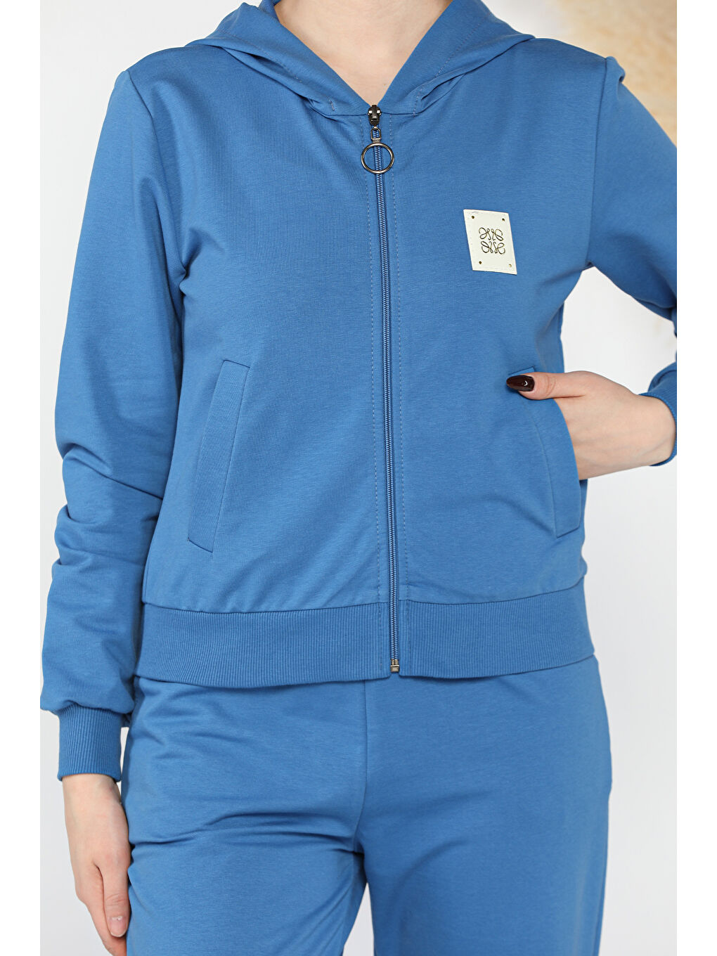 Mavi Kadın Kapüşonlu Fermuarlı Sweat Pantolon Eşofman Takımı-3