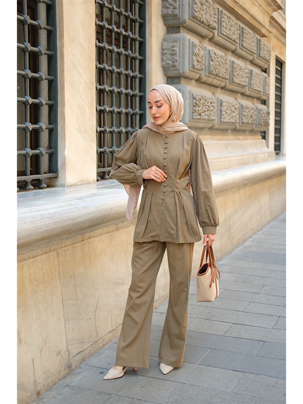 Kadın Beli Pens Detaylı Takım Haki Yeşil-2