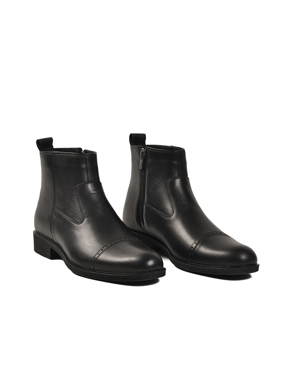 Siyah Hakiki Deri Polarlı Kaymaz Fermuarlı Erkek Bot 02001 M-2