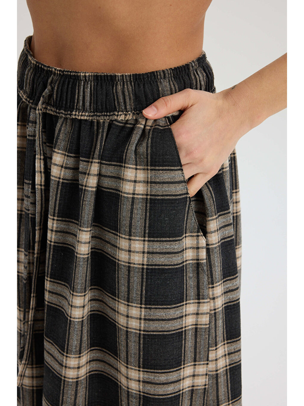 Jolene Ekoseli Antrasit Şalvar Pantolon-6