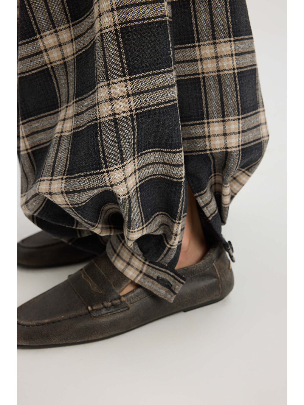 Jolene Ekoseli Antrasit Şalvar Pantolon-7