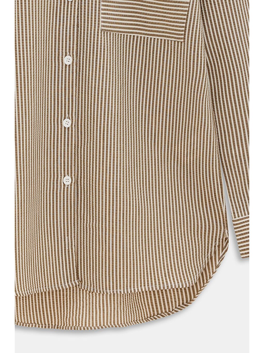 Kahverengi Kahve Kadın Çizgili Dokulu Regular Basic Gömlek - Tek Cepli-2