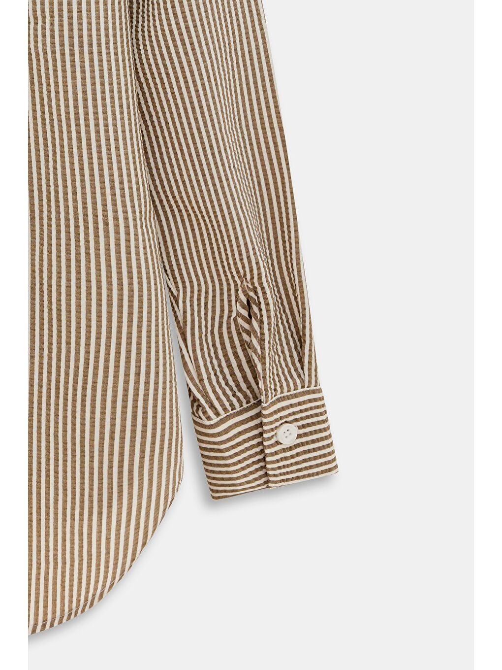 Kahverengi Kahve Kadın Çizgili Dokulu Regular Basic Gömlek - Tek Cepli-3