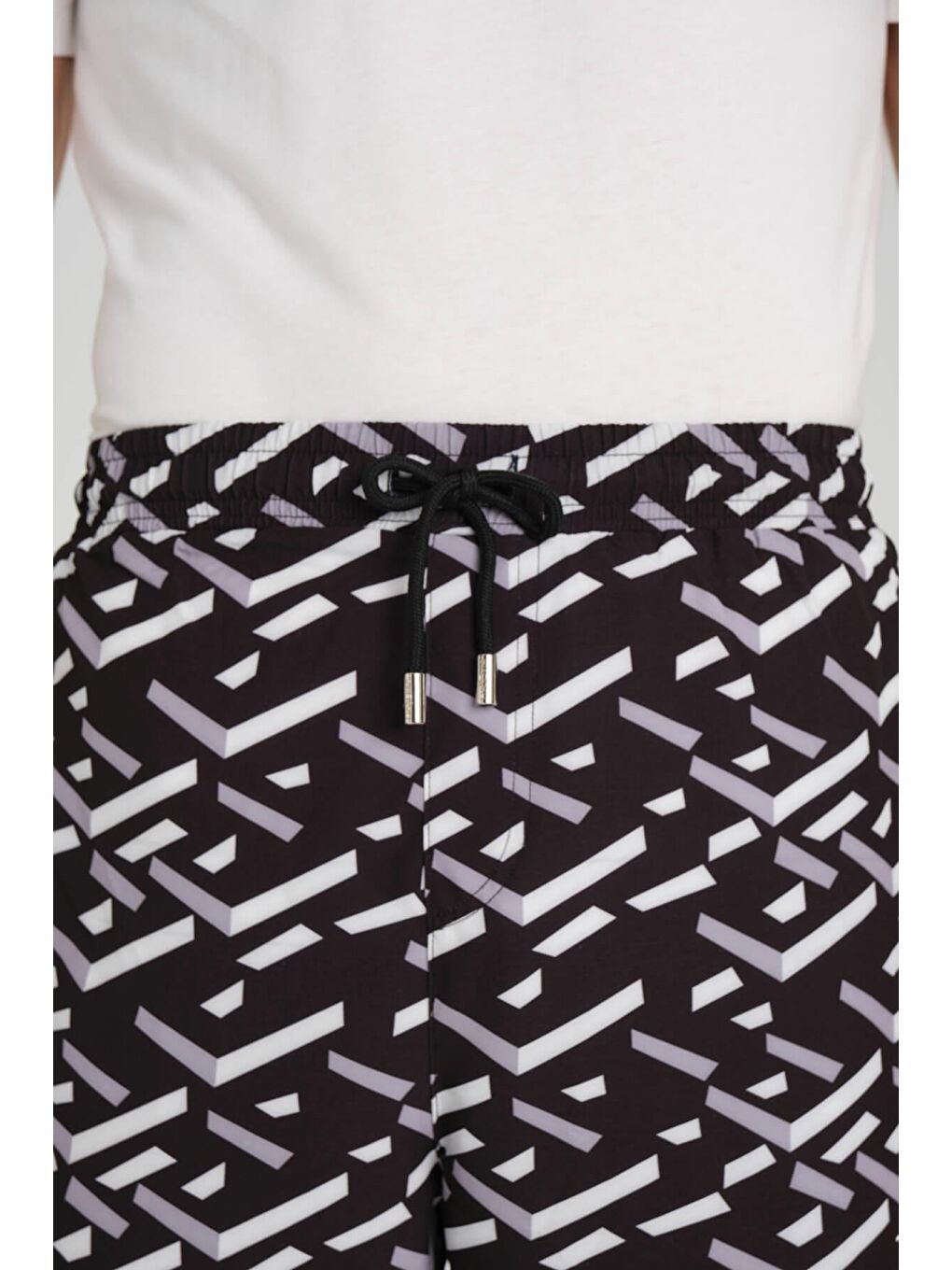 Desenli Siyah Uzun Erkek Havuz Ve Deniz Şortu 2417-5