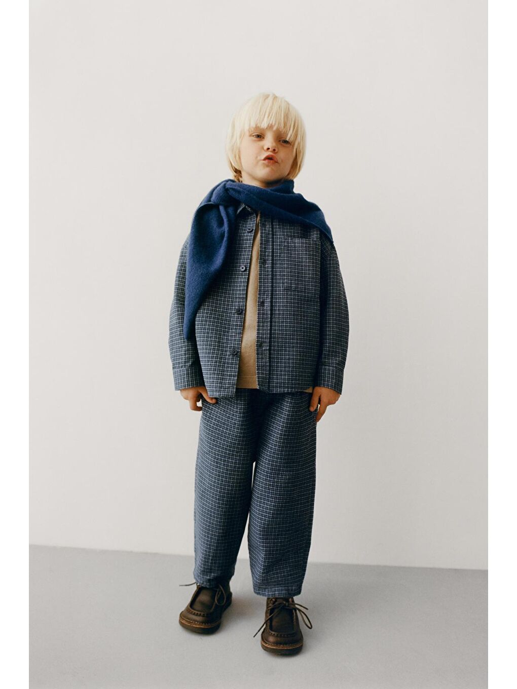 Karışık Erkek Çocuk Pamuklu Lacivert Kareli Ceket Pantolon Takım