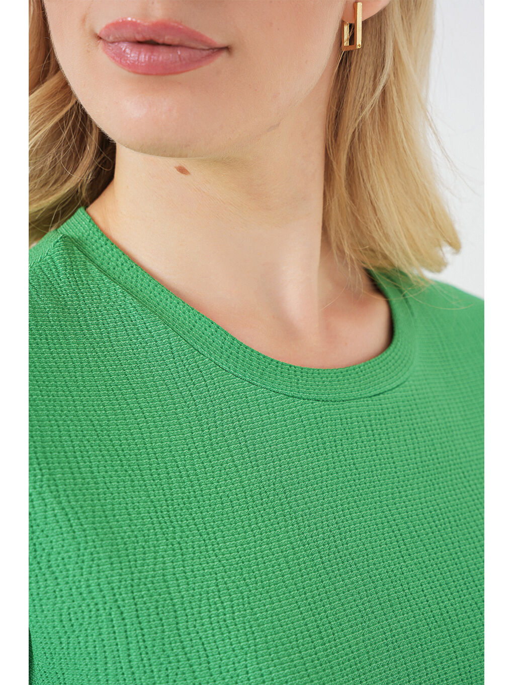 4332 Yanı Yırtmaçlı Örme Tişört - Yeşil-4