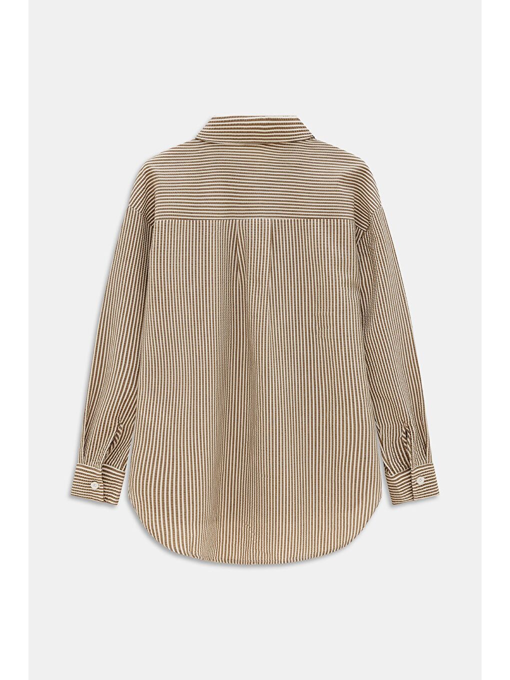 Kahverengi Kahve Kadın Çizgili Dokulu Regular Basic Gömlek - Tek Cepli-4
