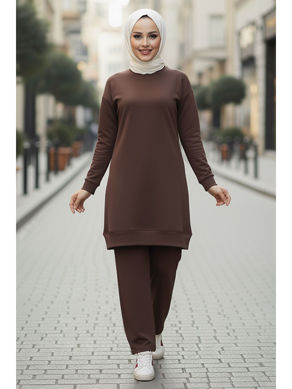 Kahverengi Tunik Pantolon Modal İkİli Takım Kahve - 28004-KAHVE
