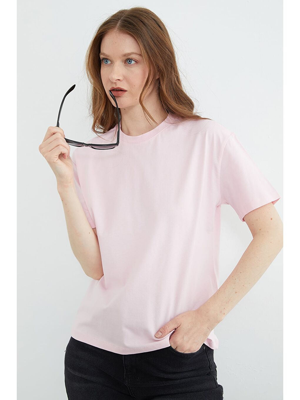 Pembe Basic Bisiklet Yaka Oversize Tişört