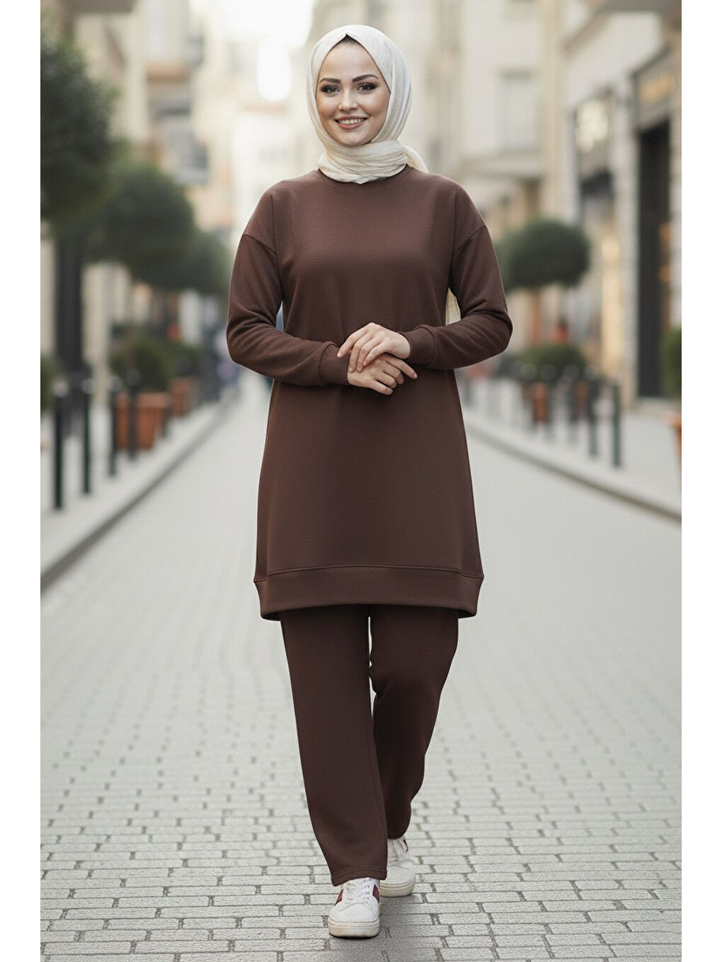 Kahverengi Tunik Pantolon Modal İkİli Takım Kahve - 28004-KAHVE-1