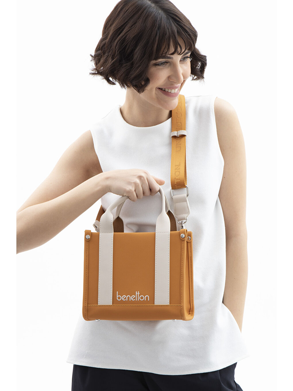 Kahverengi Kadin Kol Çantasi Hardal-Bej BNT1620-1