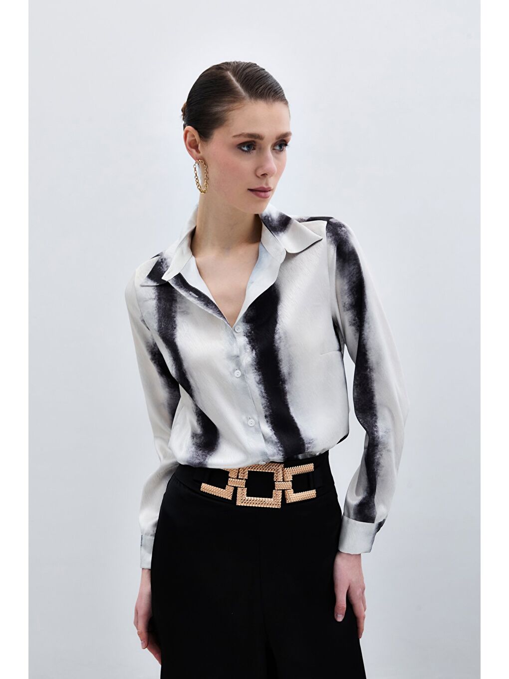 Desenli Klasik Gömlek - Siyah-2