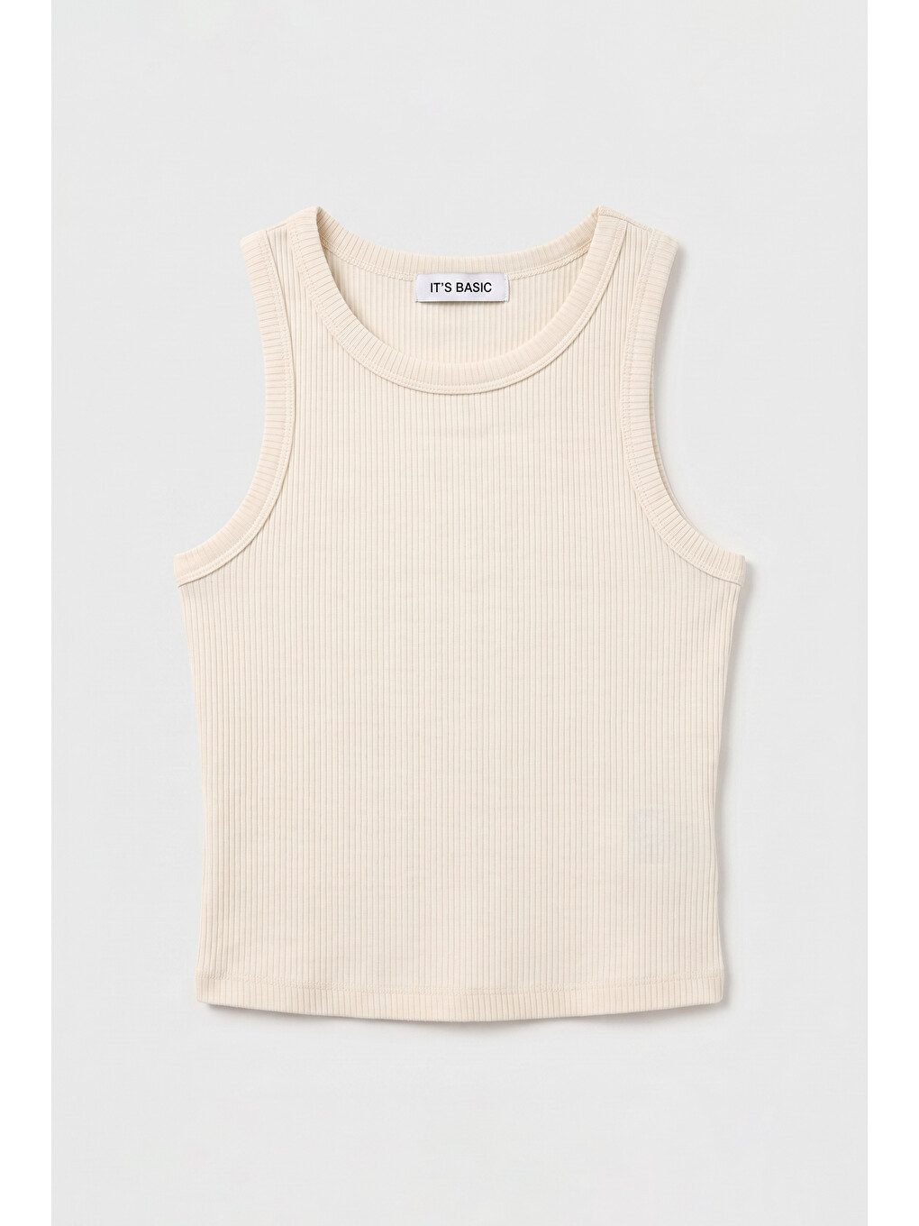 Bej Kadın Taş s6-57 Sıfır Kol Esnek Kumaş Crop Top-2