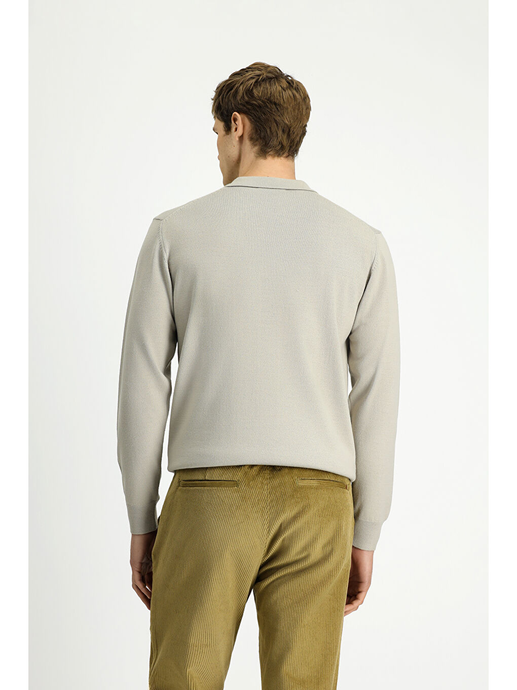 Bej Polo Yaka Düğmeli Regular Fit Sıcak Tutan Yünlü Triko Kazak-4