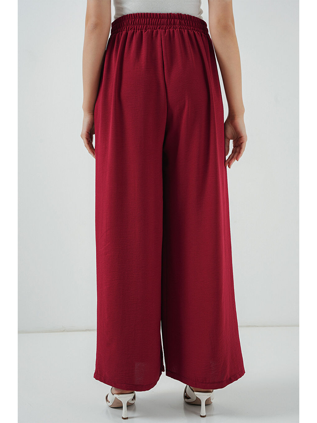 Kadın Geniş Paça Pileli Pantolon 6718 - Kırmızı-5