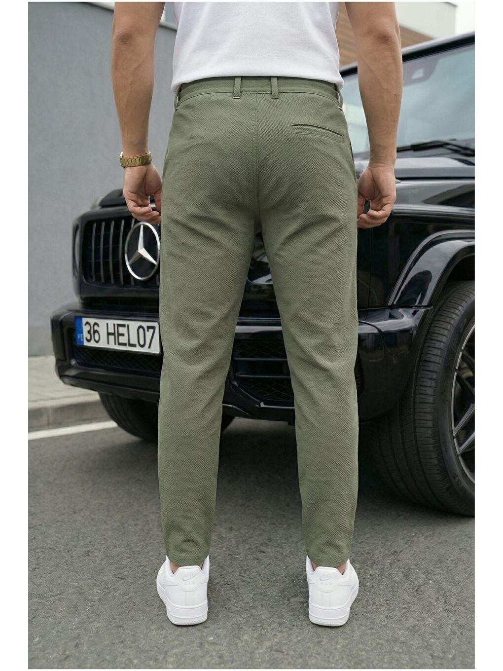 Yeşil Holl Beli Lastikli ve Bağcıklı Elastanlı Esnek Örme Jogger Pantolon-2