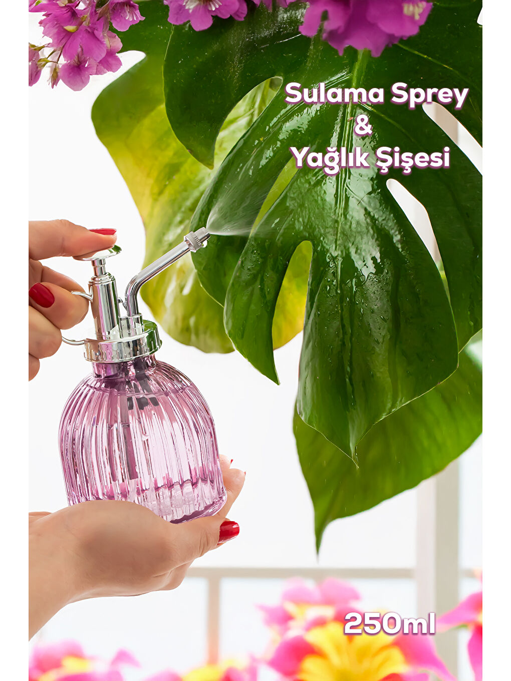 15731 Mor Vintage Cam Bitki Sulama Şişesi Oda Kokusu Dağıtıcı Çok Amaçlı Sprey Şişe 250 ml-1