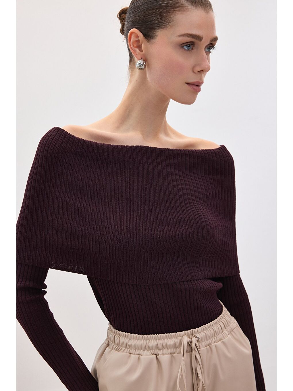 Madonna Yaka Triko - Mürdüm-6