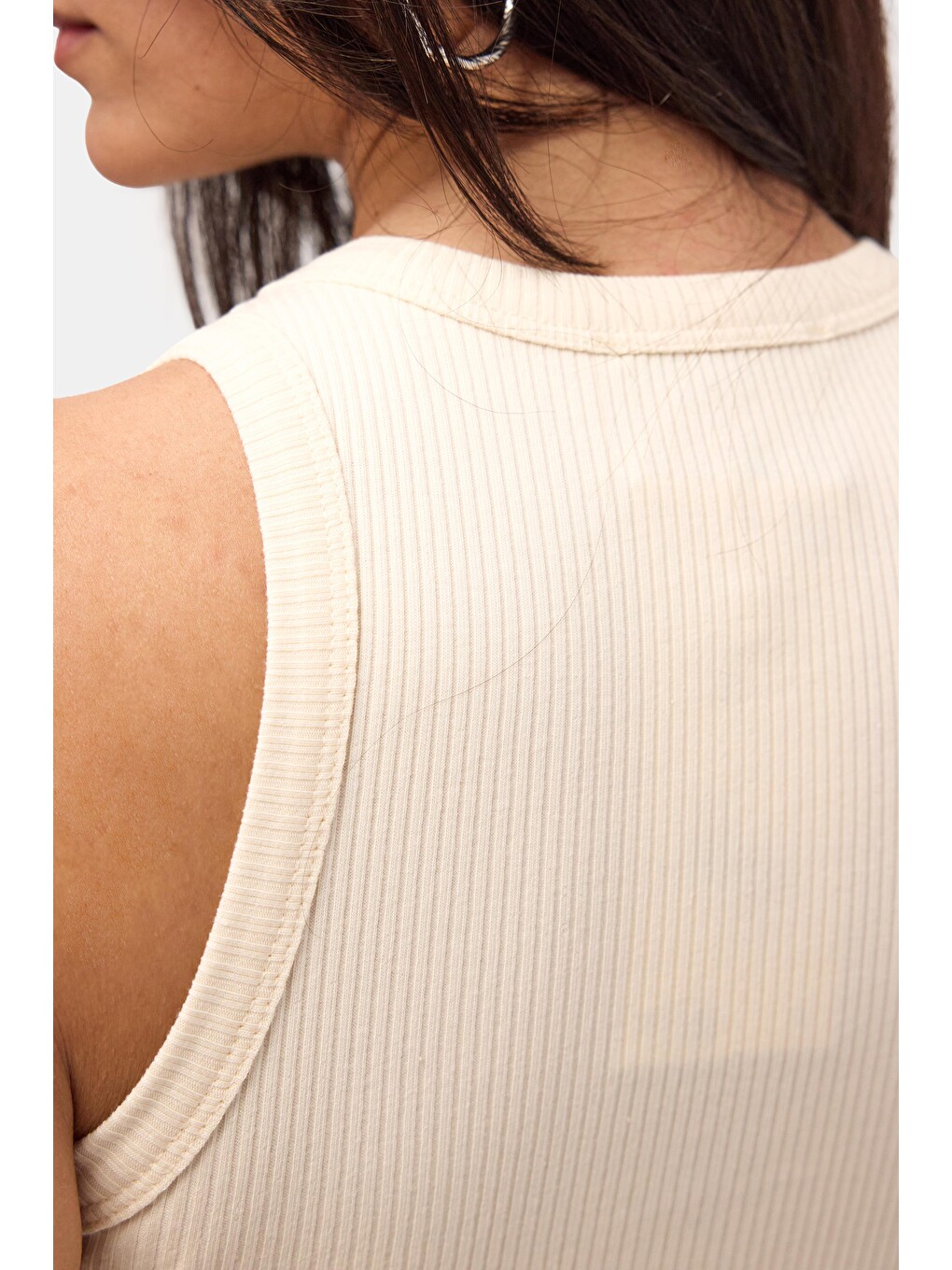 Bej Kadın Taş s6-57 Sıfır Kol Esnek Kumaş Crop Top-3