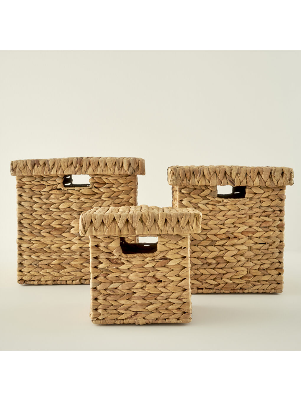 Bej Luna Kapaklı Kare Sepet Naturel (32x32 cm)-3