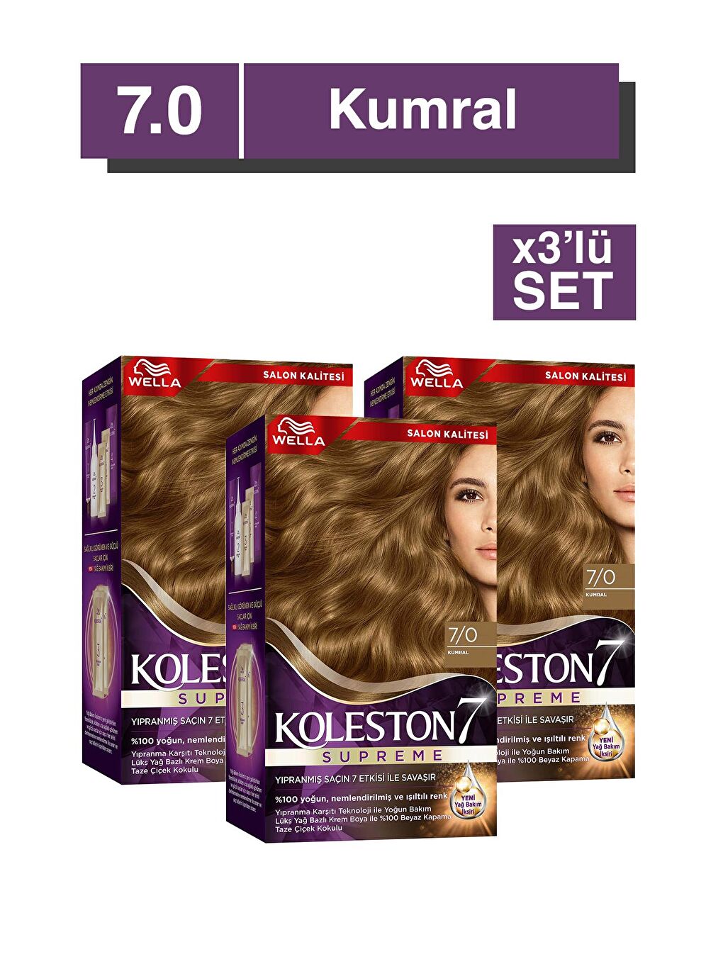 Wella Renksiz Koleston Supreme Saç Boyası 7/0 Kumral x3'lü