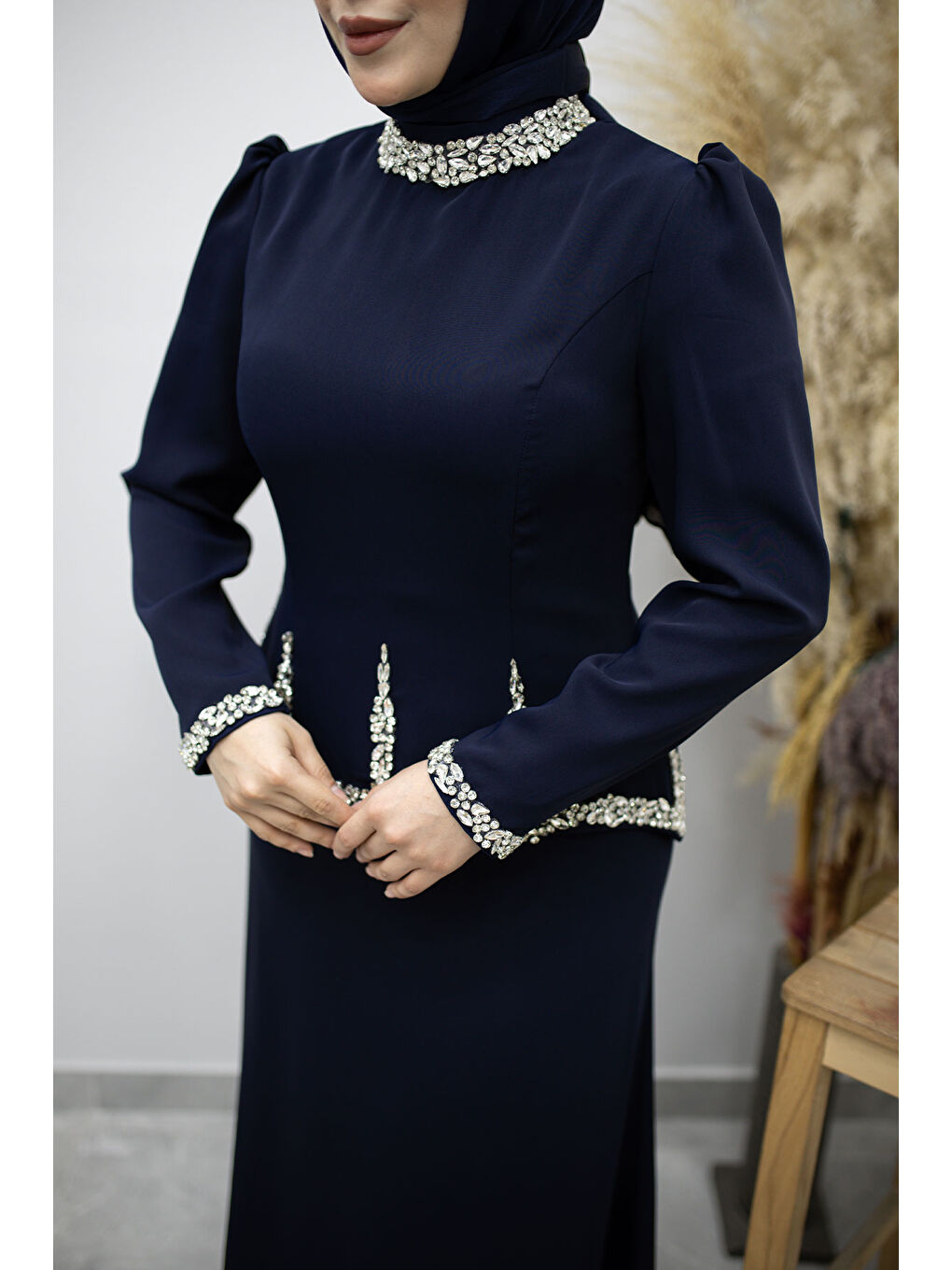 Taş İşlemeli Peplum Abiye TSD260195 Lacivert-3