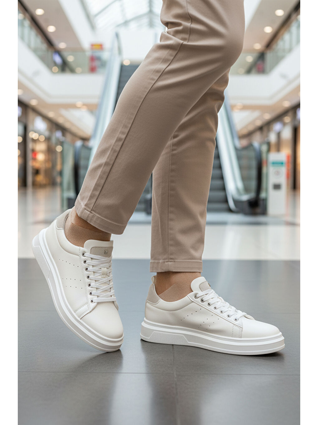 Beyaz Bağcıklı Cilt Hafif Esnek Erkek Sneaker 179 M-2