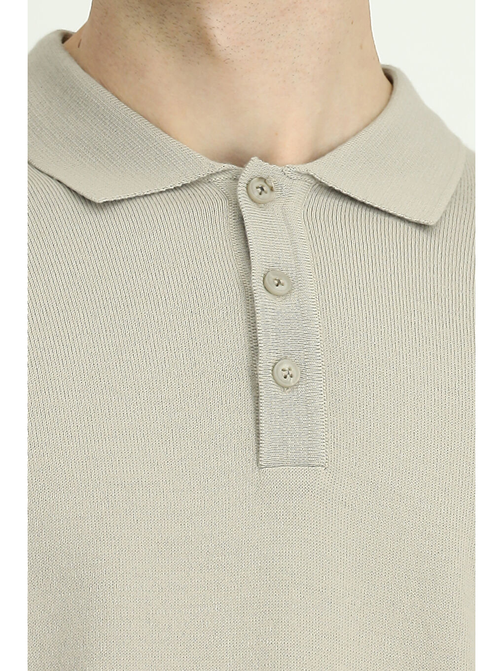 Bej Polo Yaka Düğmeli Regular Fit Sıcak Tutan Yünlü Triko Kazak-5