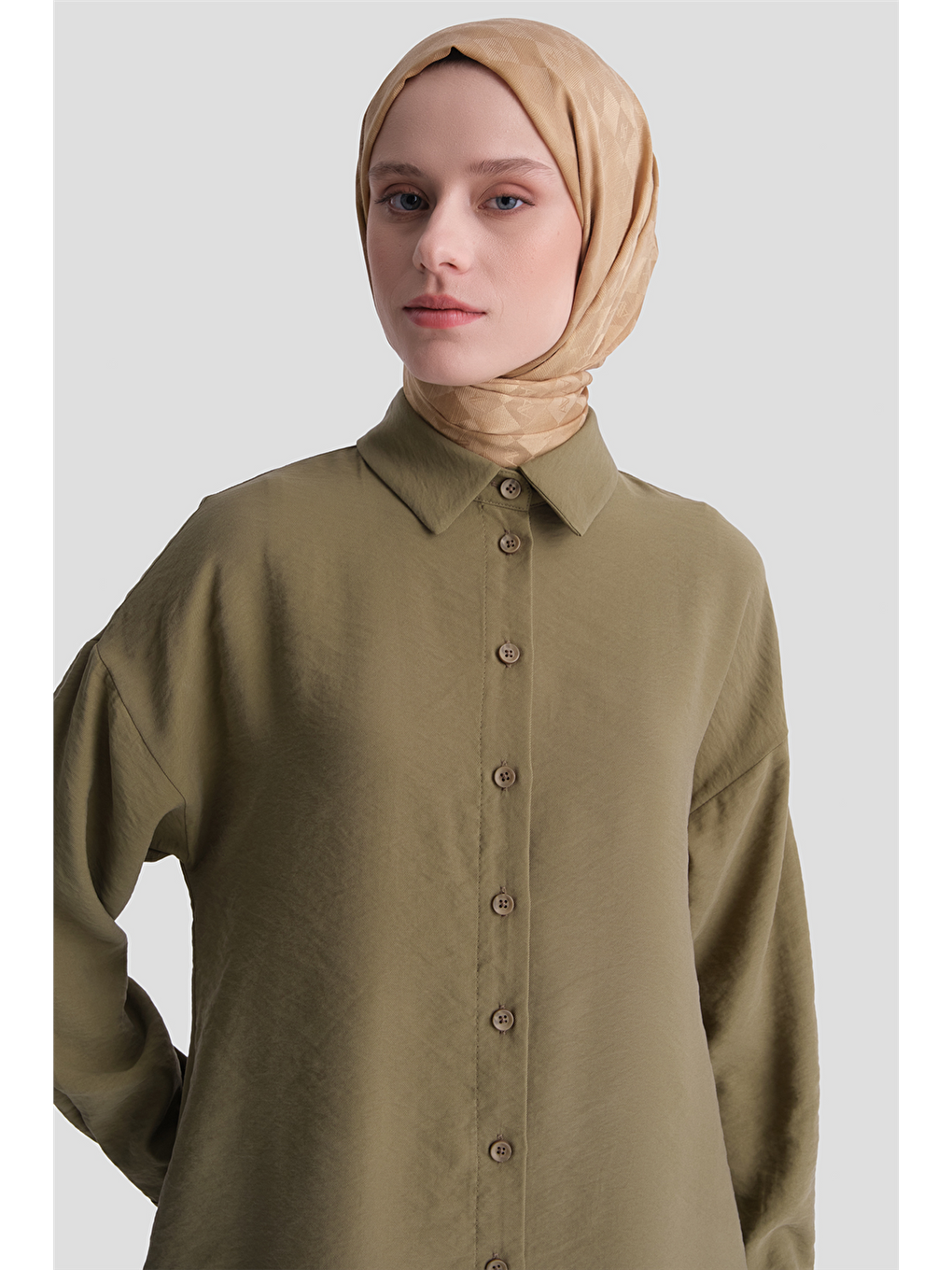 Arkası Nakışlı Tunik Elbise Haki-2