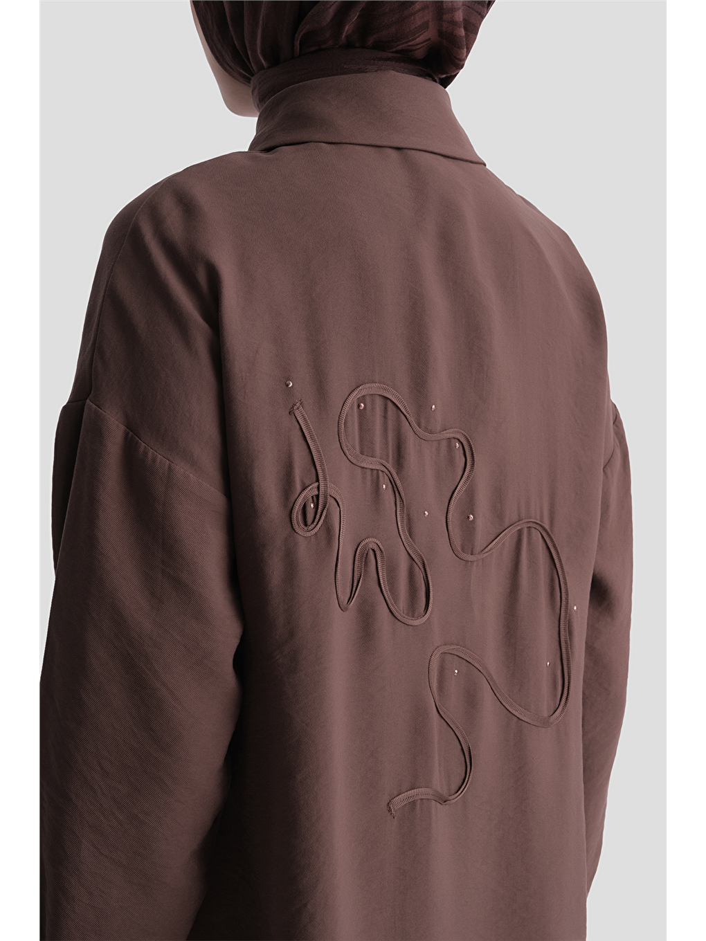 Arkası Nakışlı Tunik Elbise Kahverengi-4