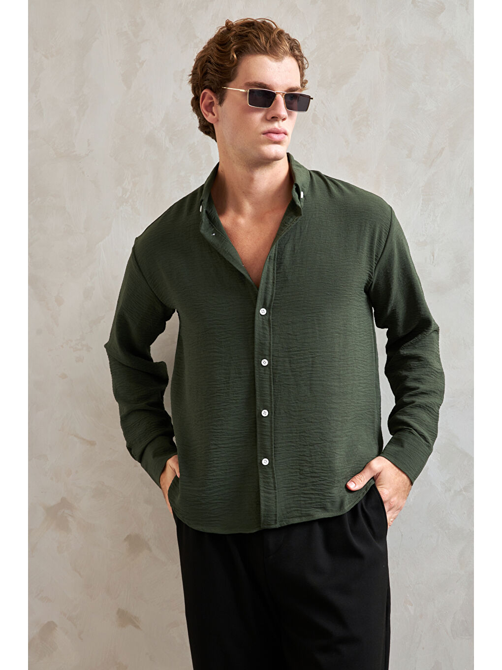 Haki Erkek Oversize Kesim Aerobin Gömlek-2
