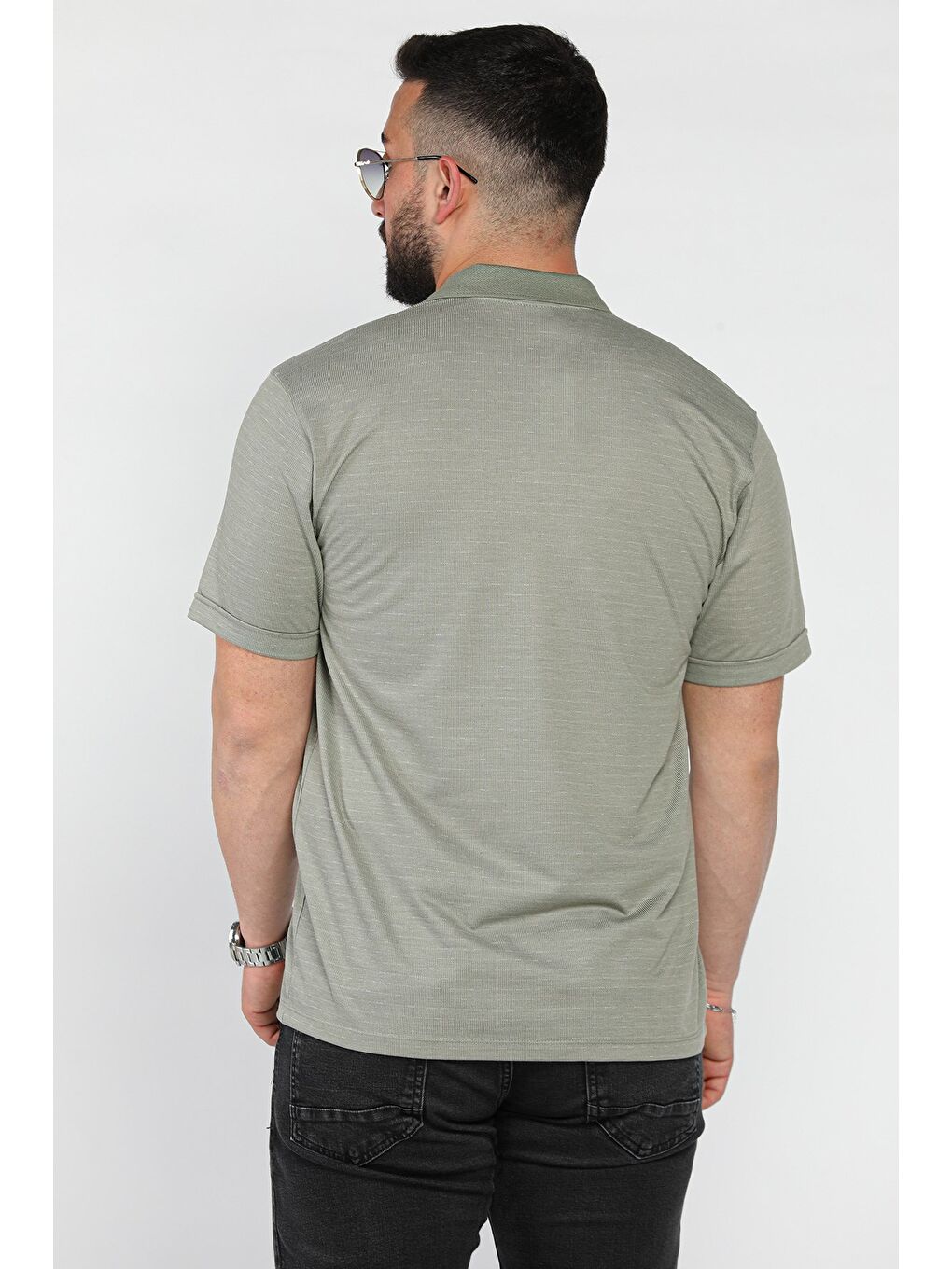 Haki Polo Yaka Yarım Düğmeli Cepli Erkek Tişört-2