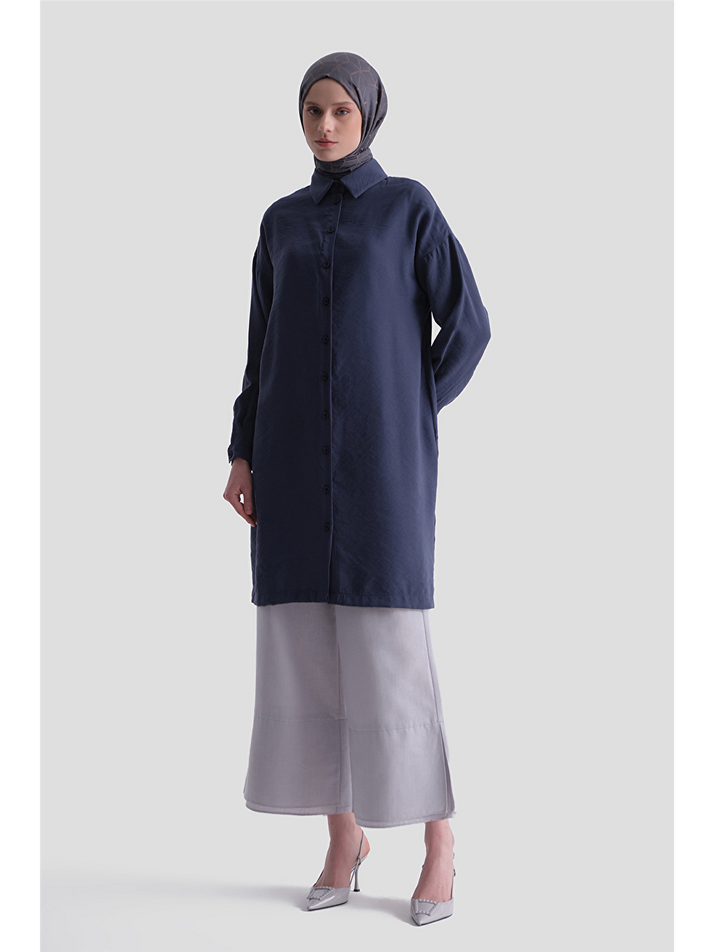 Arkası Nakışlı Tunik Elbise Lacivert-1