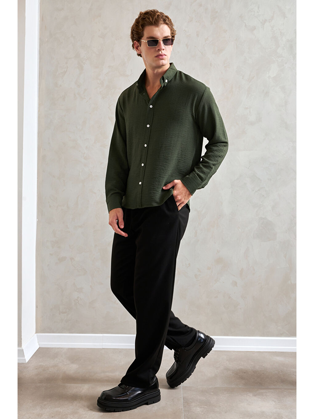 Haki Erkek Oversize Kesim Aerobin Gömlek-3