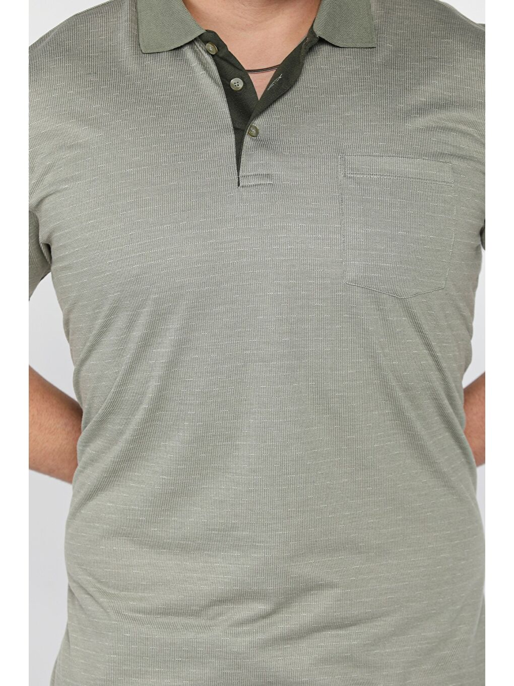 Haki Polo Yaka Yarım Düğmeli Cepli Erkek Tişört-3