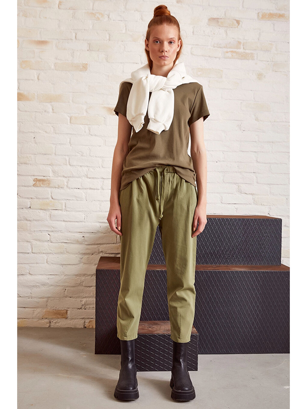 Beli İpli Salaş Gabardin Pantolon Haki-1