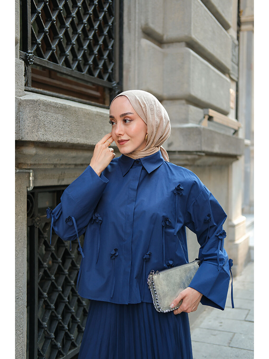 Kadın Çiçek Desenli Gömlek Lacivert