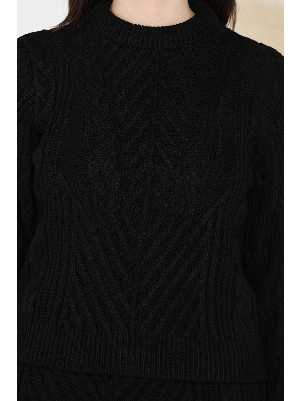 Siyah Kadın Örme Triko Bluz Etek İkili Takım-4