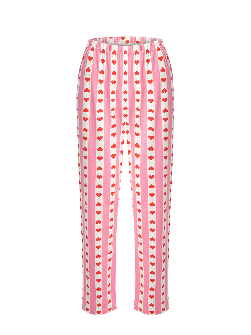 Pembe Kadın Pamuklu Kısa Kollu Kalpli Pijama Takımı-2