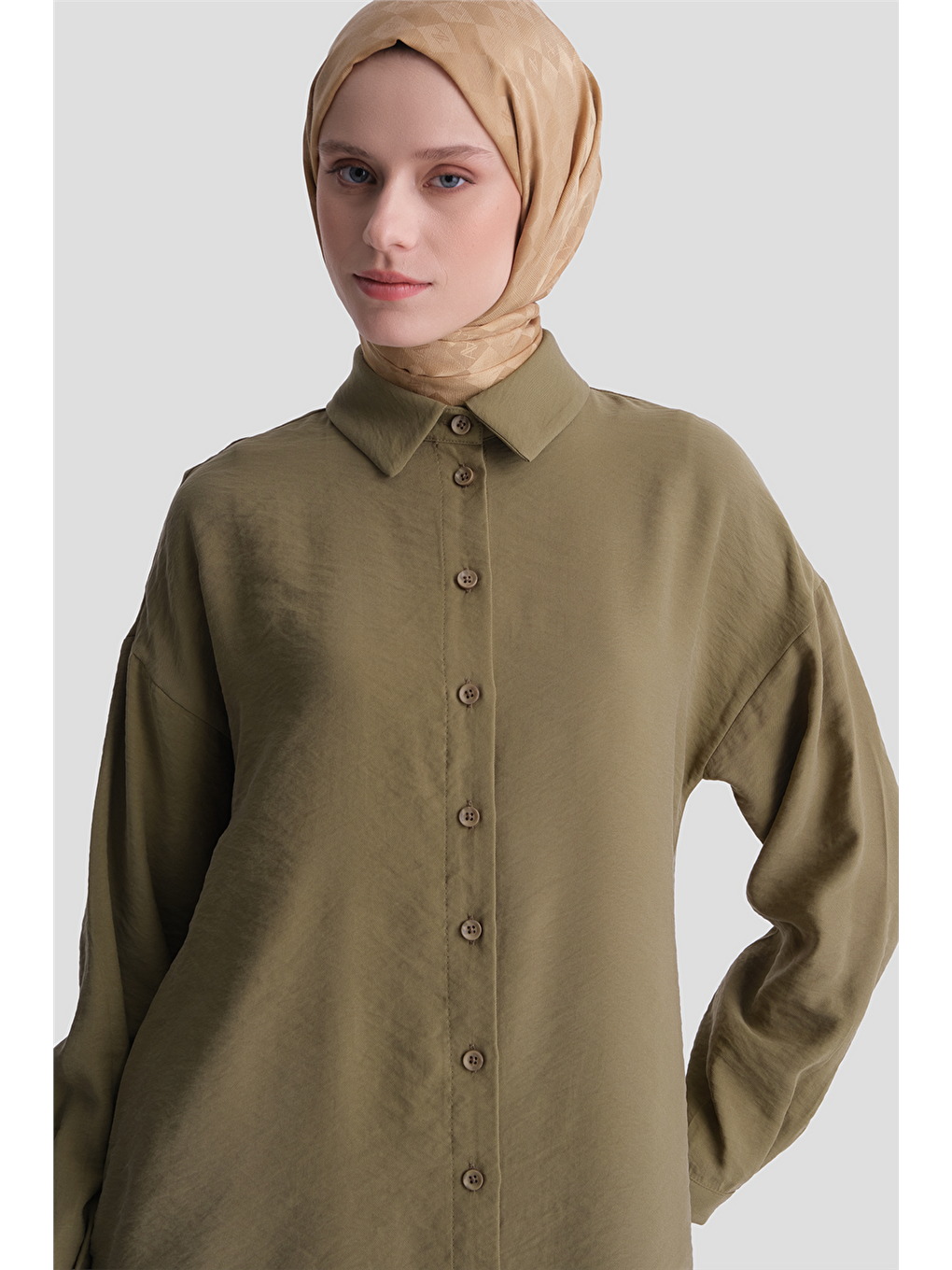 Arkası Nakışlı Tunik Elbise Haki-3