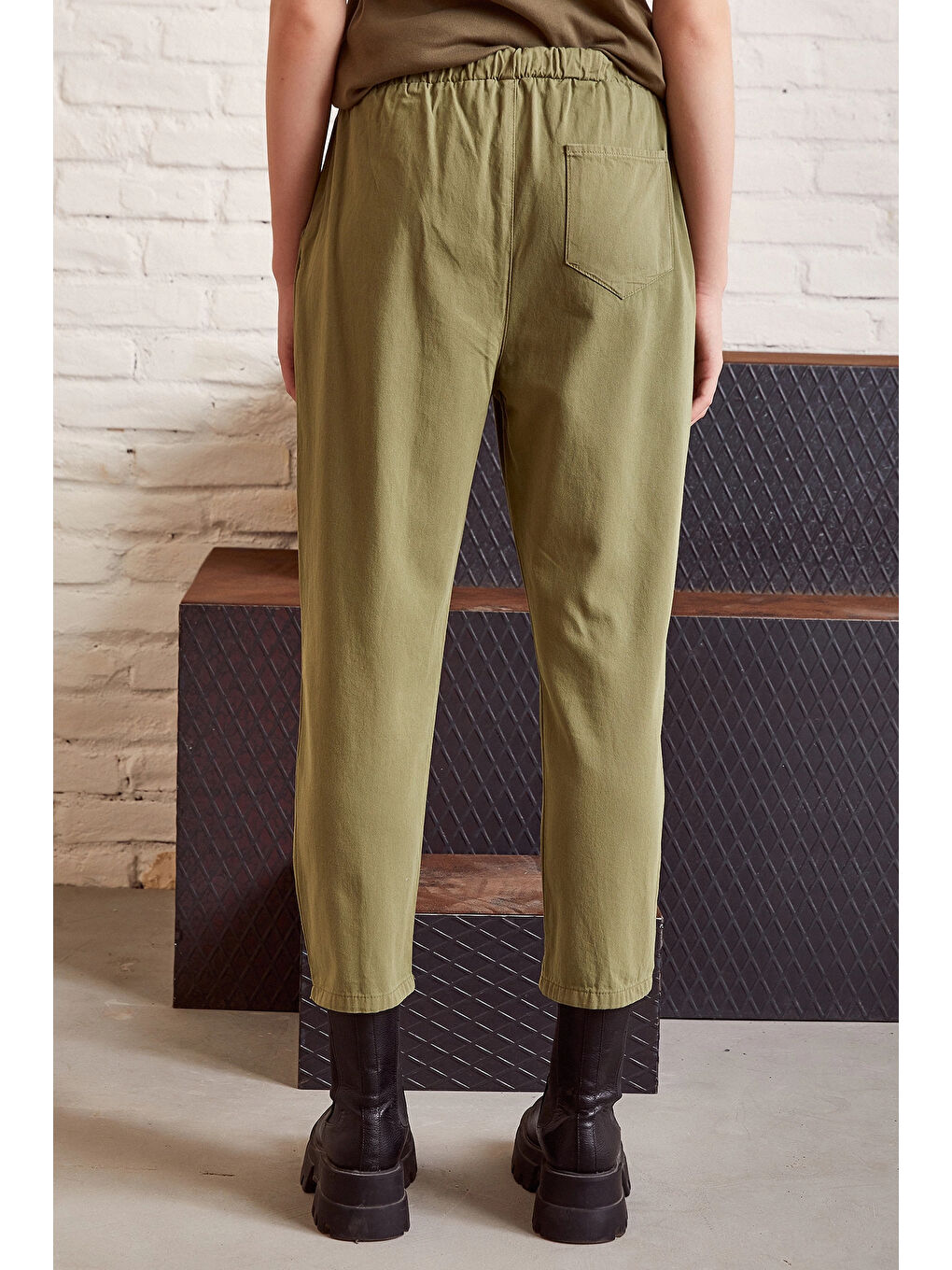 Beli İpli Salaş Gabardin Pantolon Haki-5
