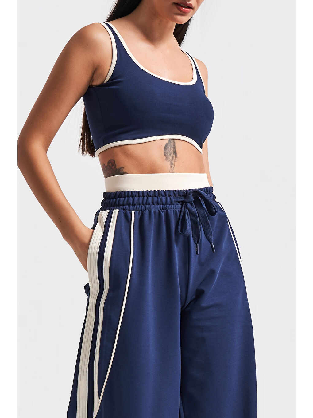 Kadın Koyu Mavi Renk s5-56 Alt Üst 2'li Kombin %100 Pamuk Süper Esnek Takım-1