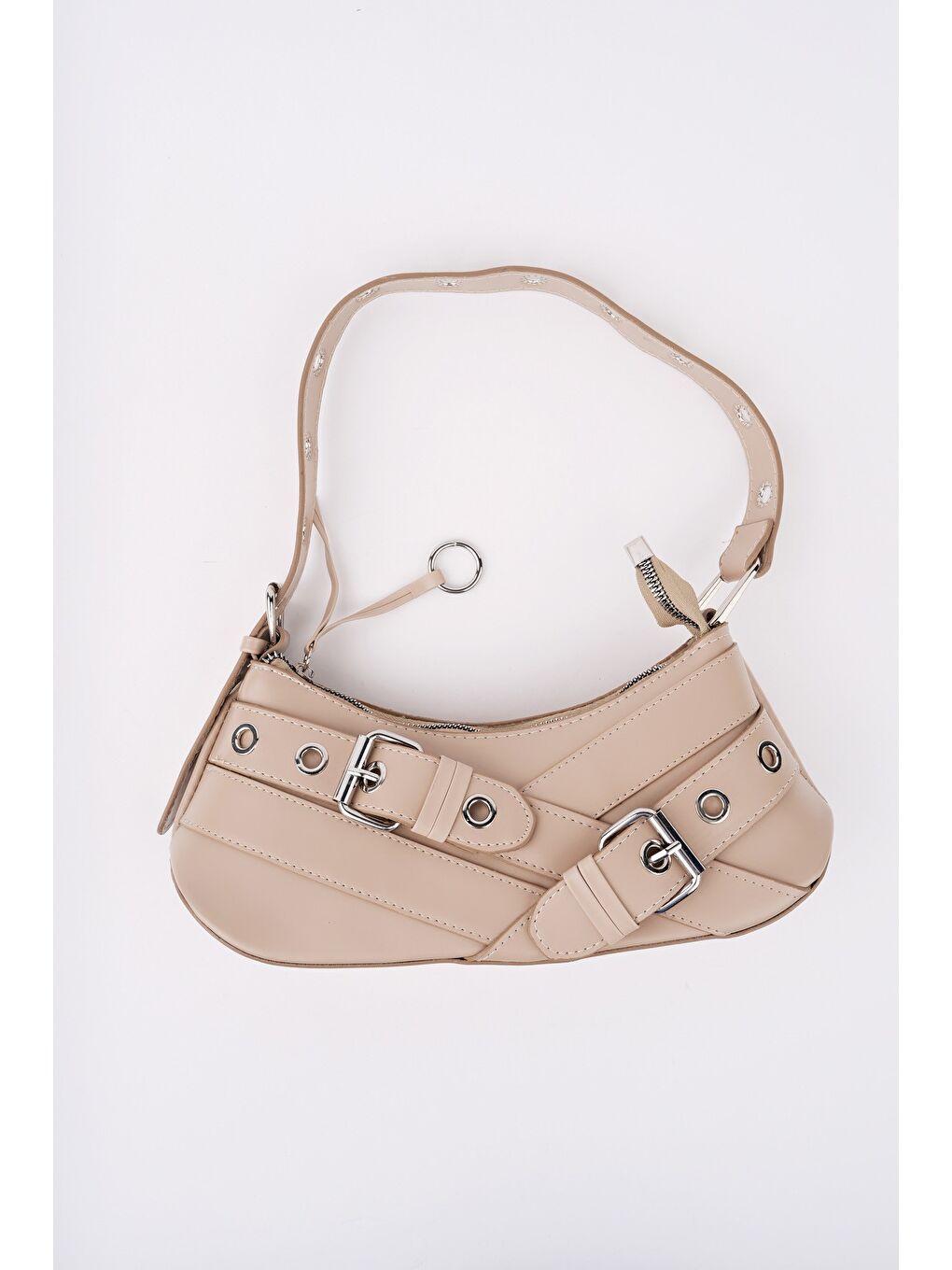 Bej DOCPE Kadın Kemer Detaylı Baget Çanta