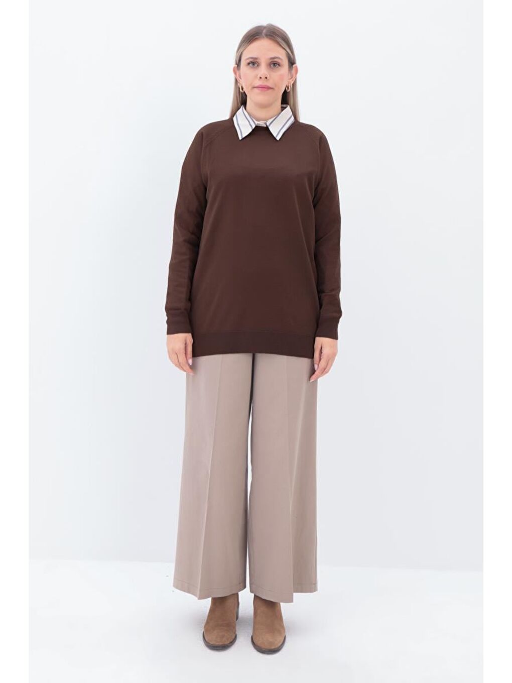 Kahverengi Kahve-Basic Reglan Bisiklet Yaka Kazak-1