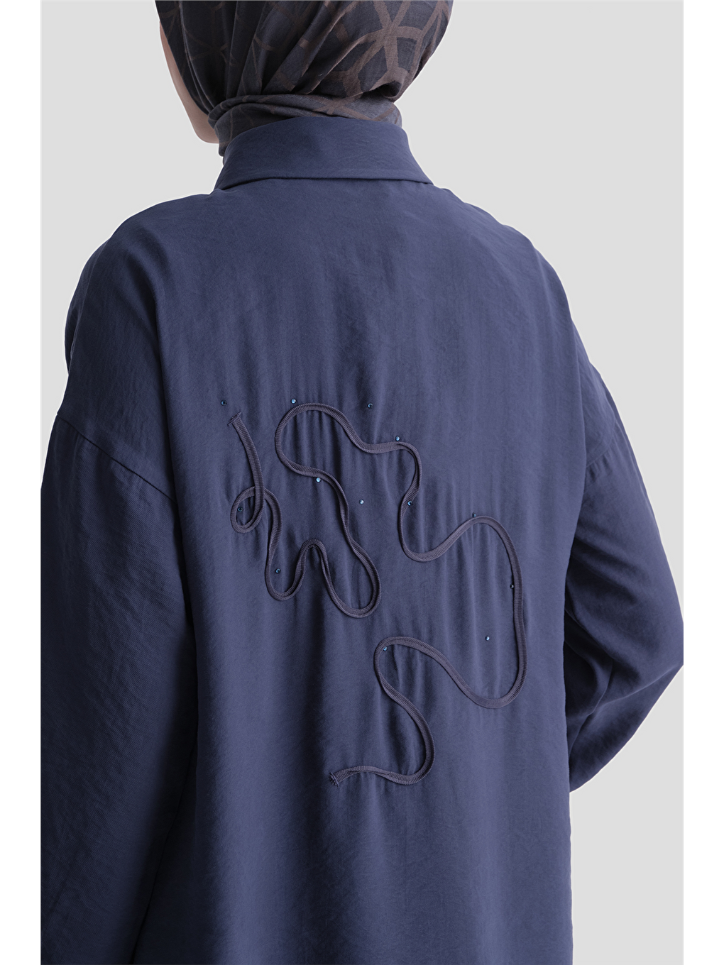 Arkası Nakışlı Tunik Elbise Lacivert-4