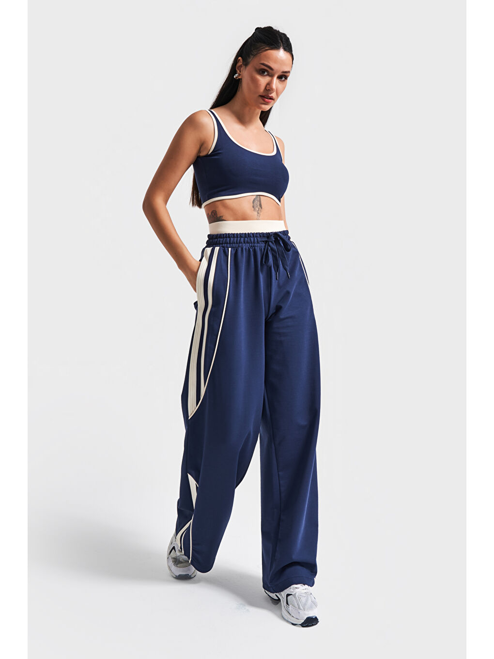 Kadın Koyu Mavi Renk s5-56 Alt Üst 2'li Kombin %100 Pamuk Süper Esnek Takım-2