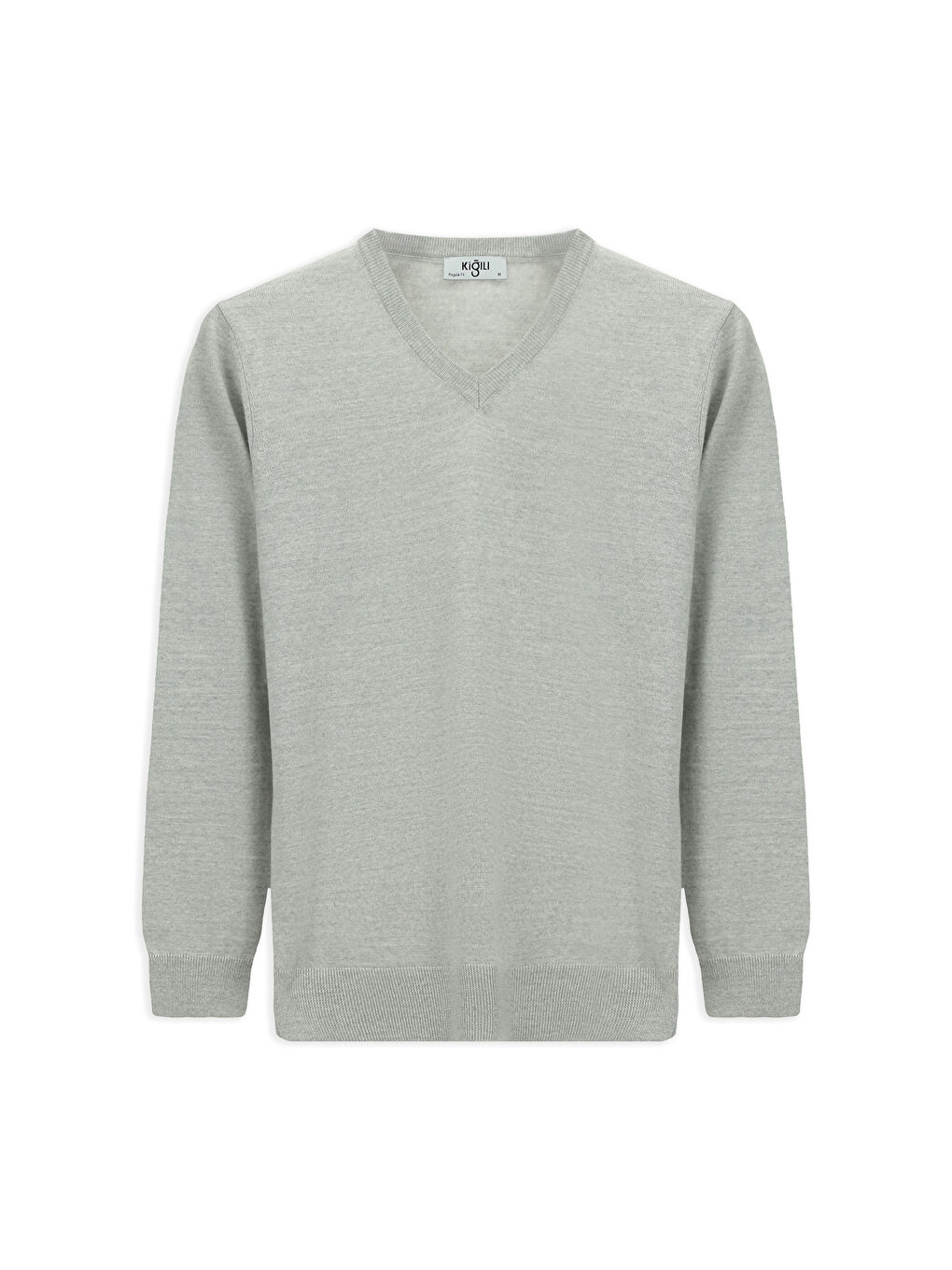 Gri V Yaka Regular Fit Sıcak Tutan Yünlü Triko Kazak-6