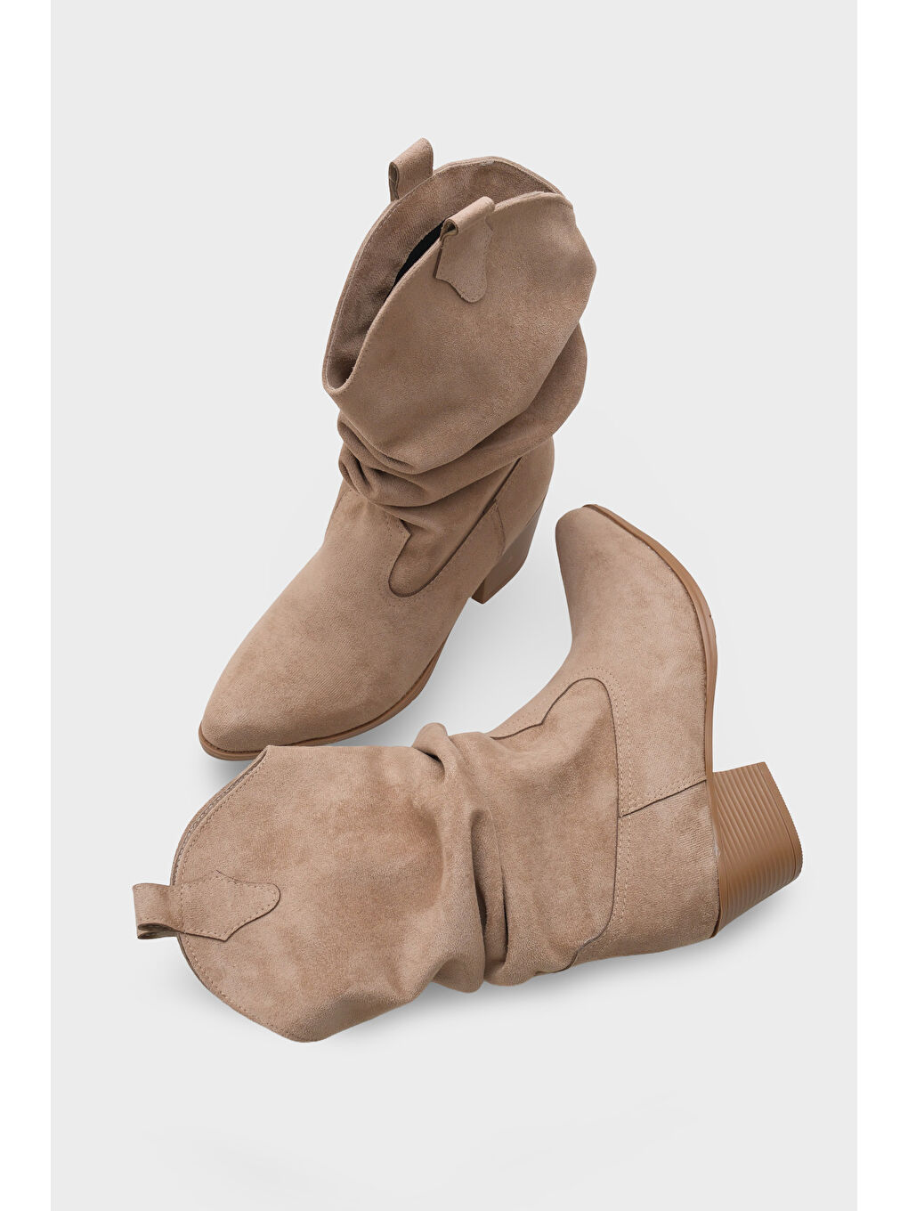 Bej West Süet Çekmeli Kadın Kovboy Bot-5