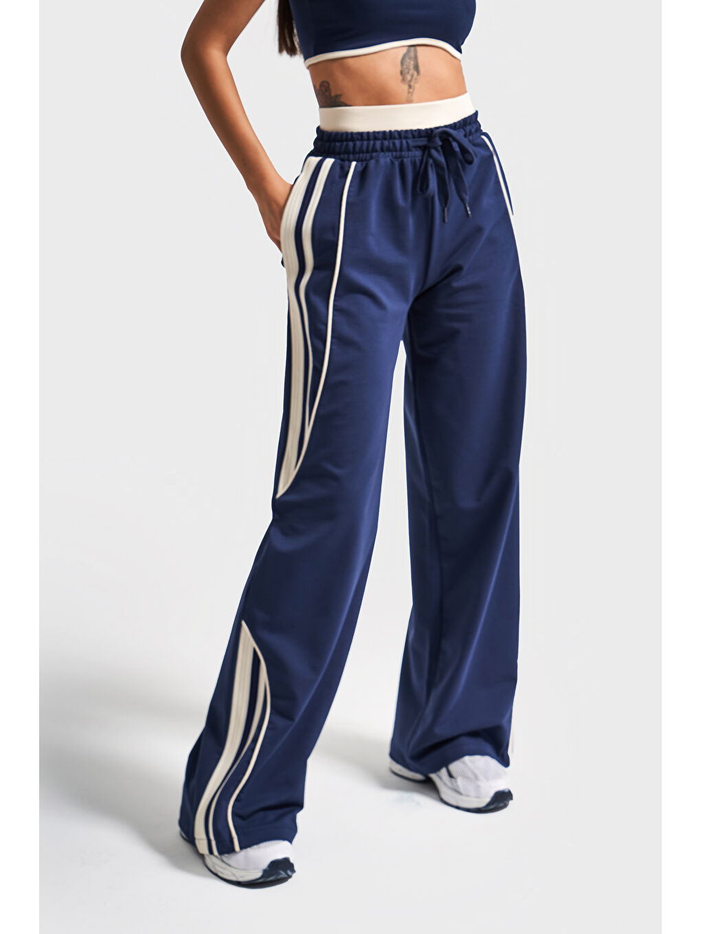 Kadın Koyu Mavi Renk s5-56 Alt Üst 2'li Kombin %100 Pamuk Süper Esnek Takım-3