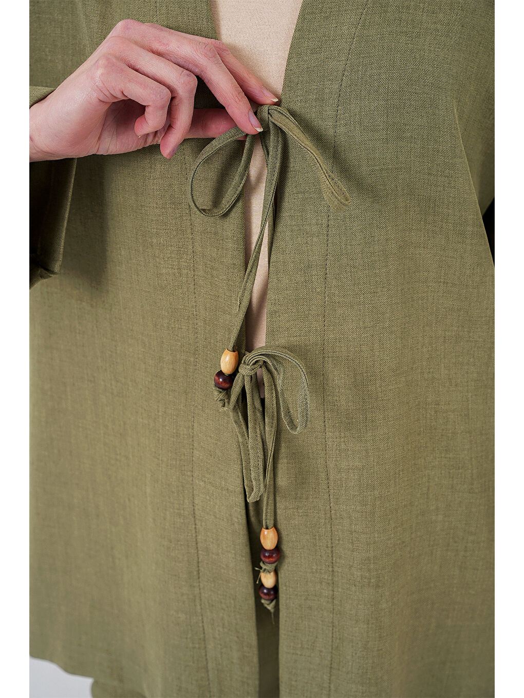 Yeşil Kadın Keten Kimono İkili Takım 6727 - Çağla-4